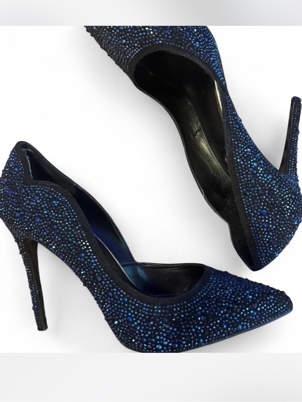 Navy Crystal-Embellished Pointed-Toe Stiletto Pumps